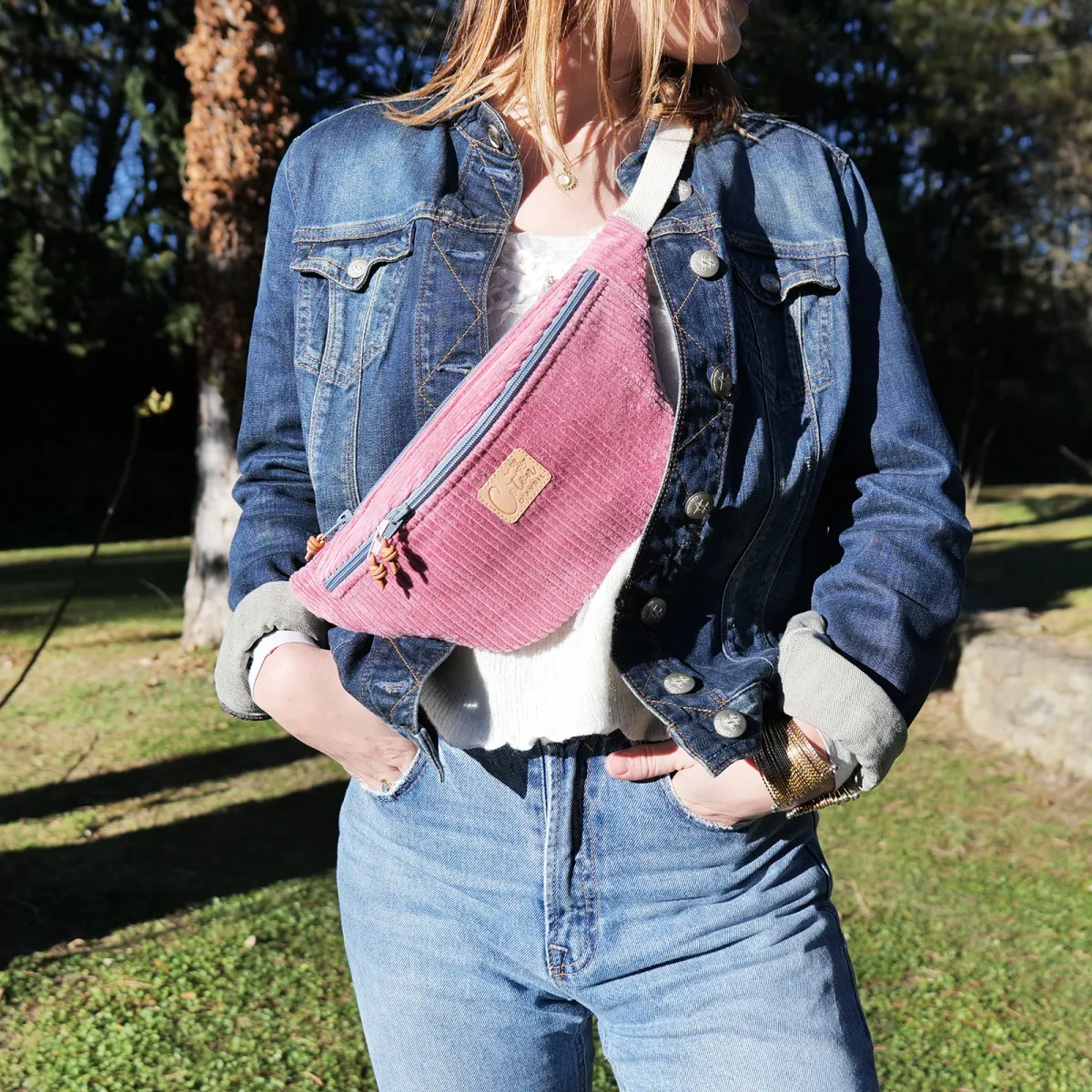 Sac banane Coton d'Avril Melisse Velours rose