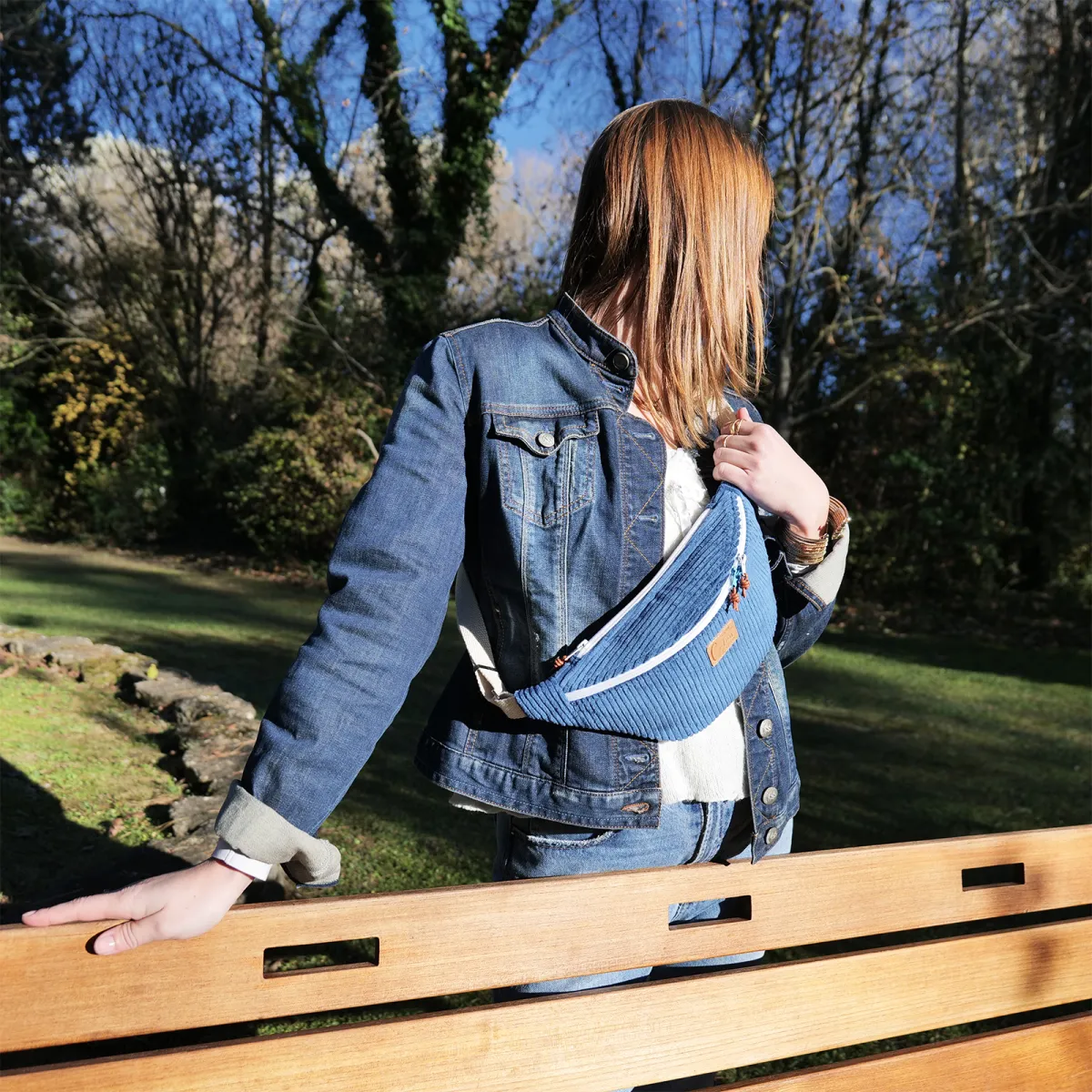 Sac banane Coton d'Avril Melisse Velours bleu