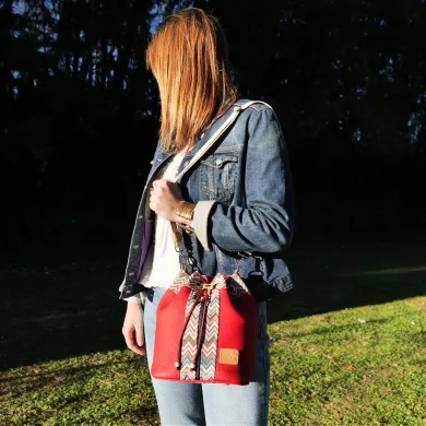 Sac seau Coton d'Avril Angèle cuir rouge