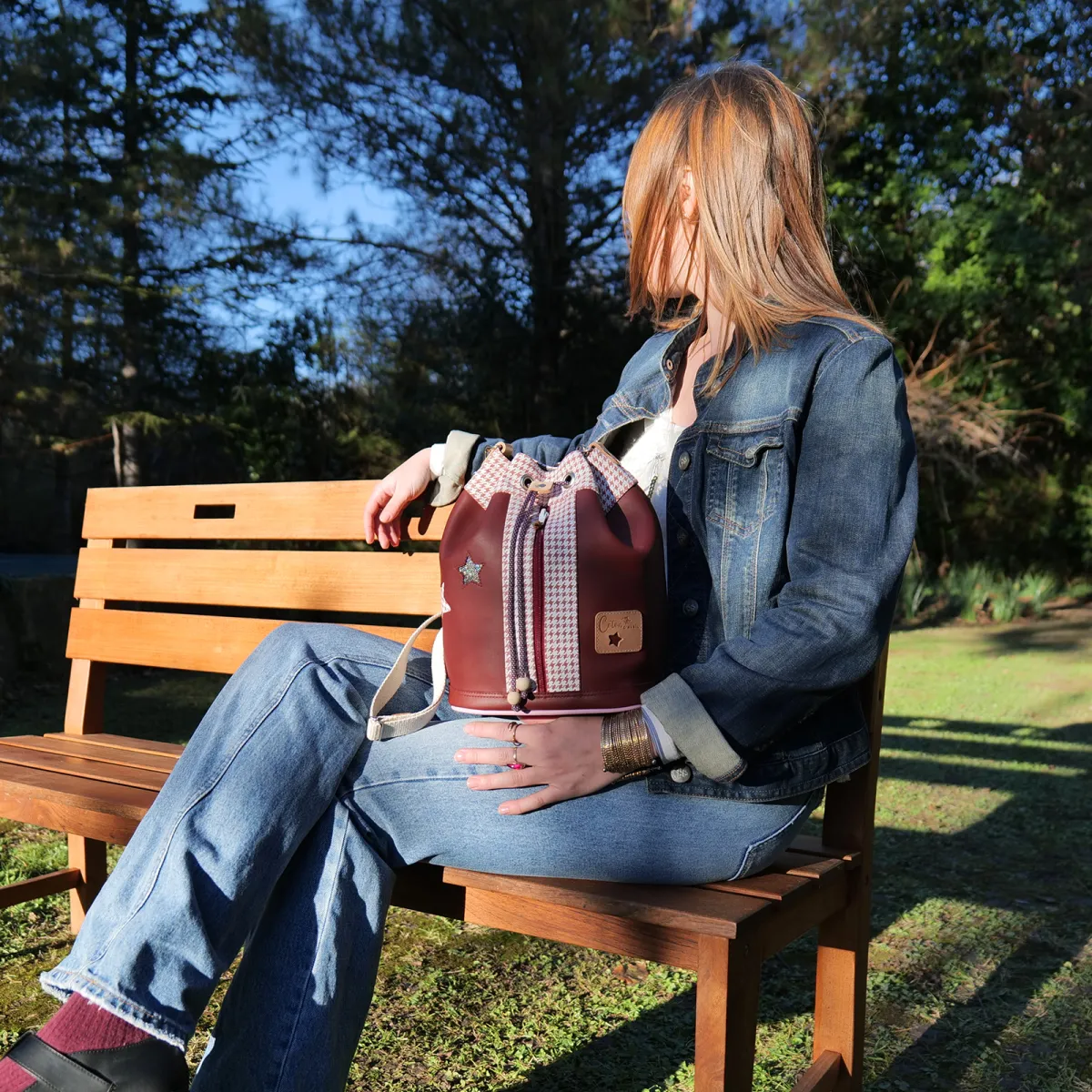 Sac seau Coton d'Avril Angèle Cuir prunelle