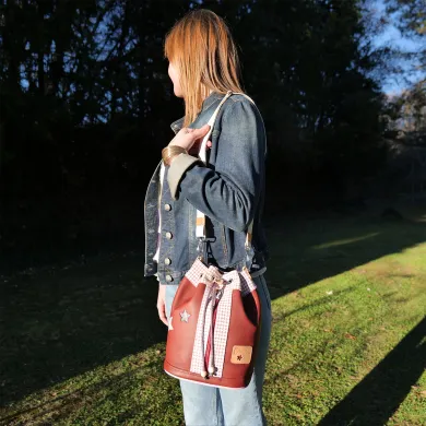 Sac seau Coton d'Avril Angèle Cuir prunelle