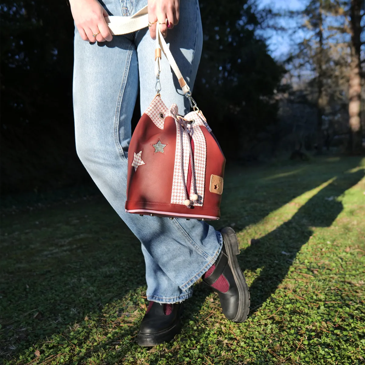 Sac seau Coton d'Avril Angèle Cuir prunelle