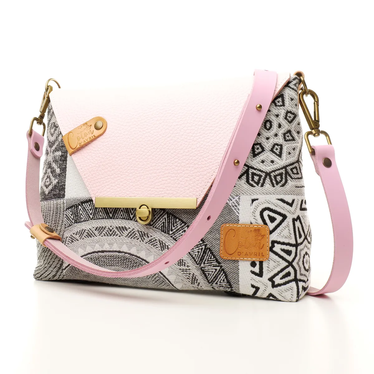 Sac à main Bandoulière Coton d'Avril ESTELLO Grafic rose