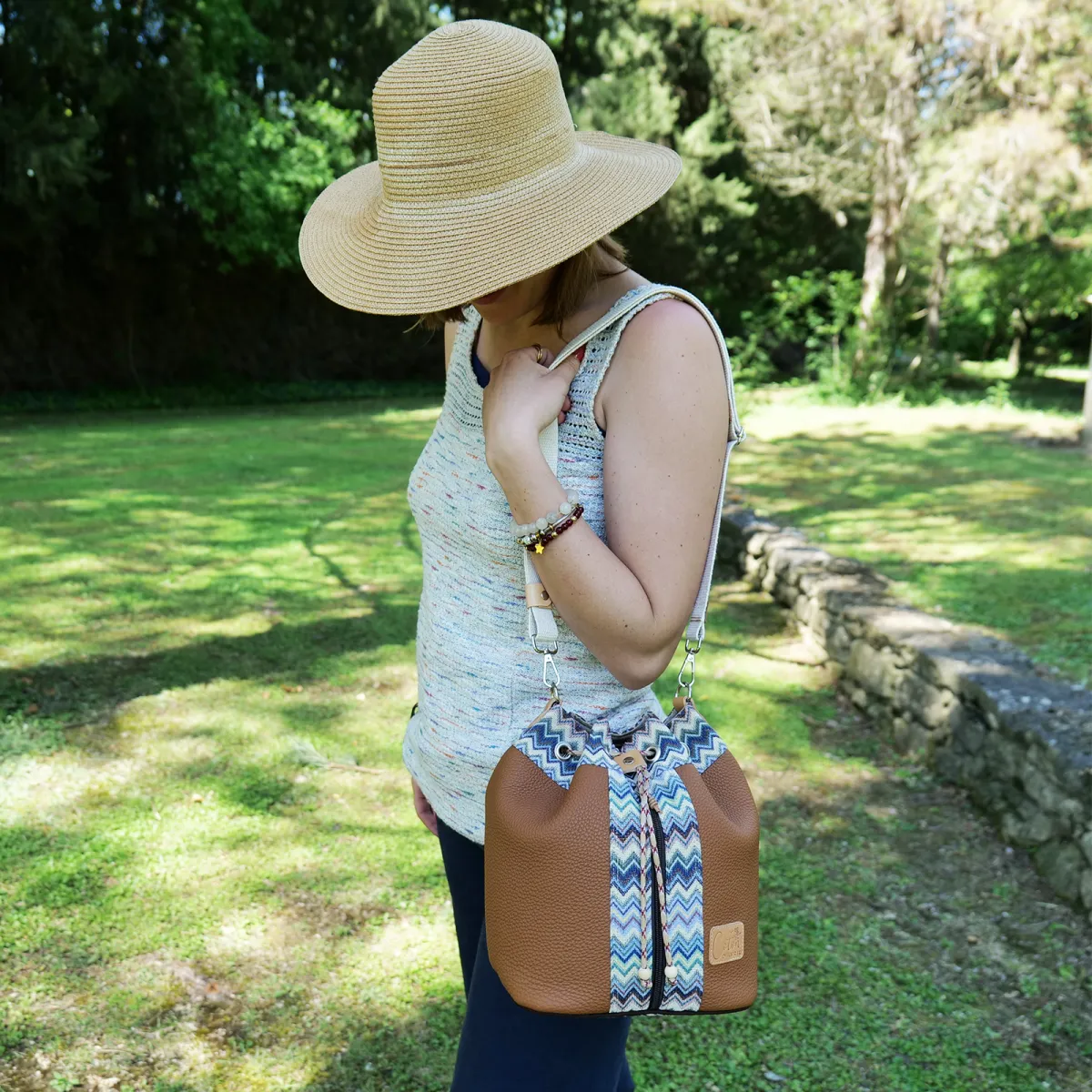 Sac seau Coton d'Avril Angèle Cuir camel