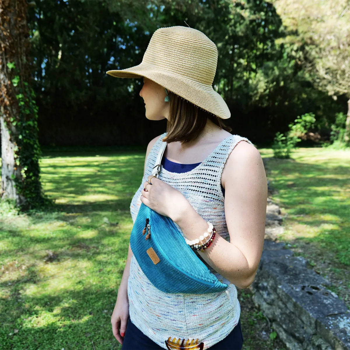 Sac banane Coton d'Avril Melisse Velours bleu canard