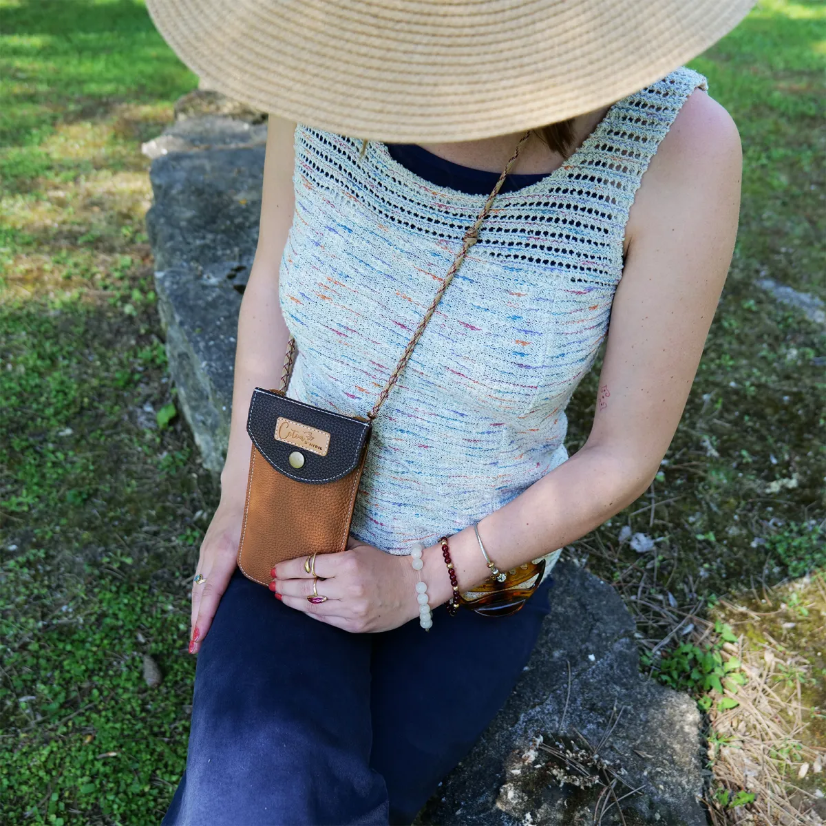 Mini sac pochette téléphone Coton d'Avril ERI Camel
