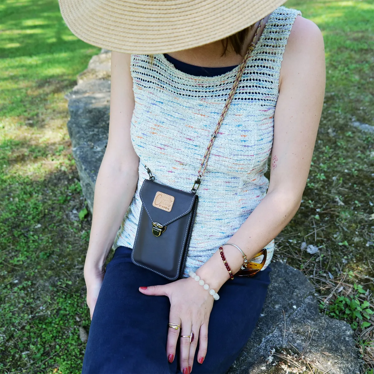 Mini sac pochette téléphone Coton d'Avril TONI Havane