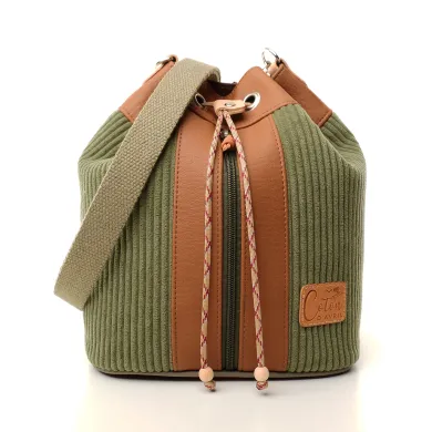 Sac seau Coton d'Avril ANGELE Velours kaki