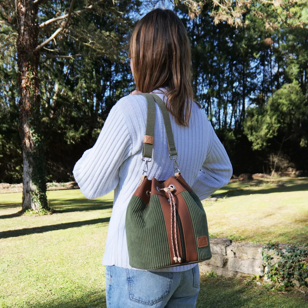 Sac seau Coton d'Avril ANGELE Velours kaki