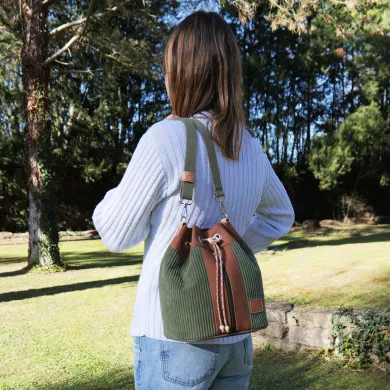 Sac seau Coton d'Avril ANGELE Velours kaki