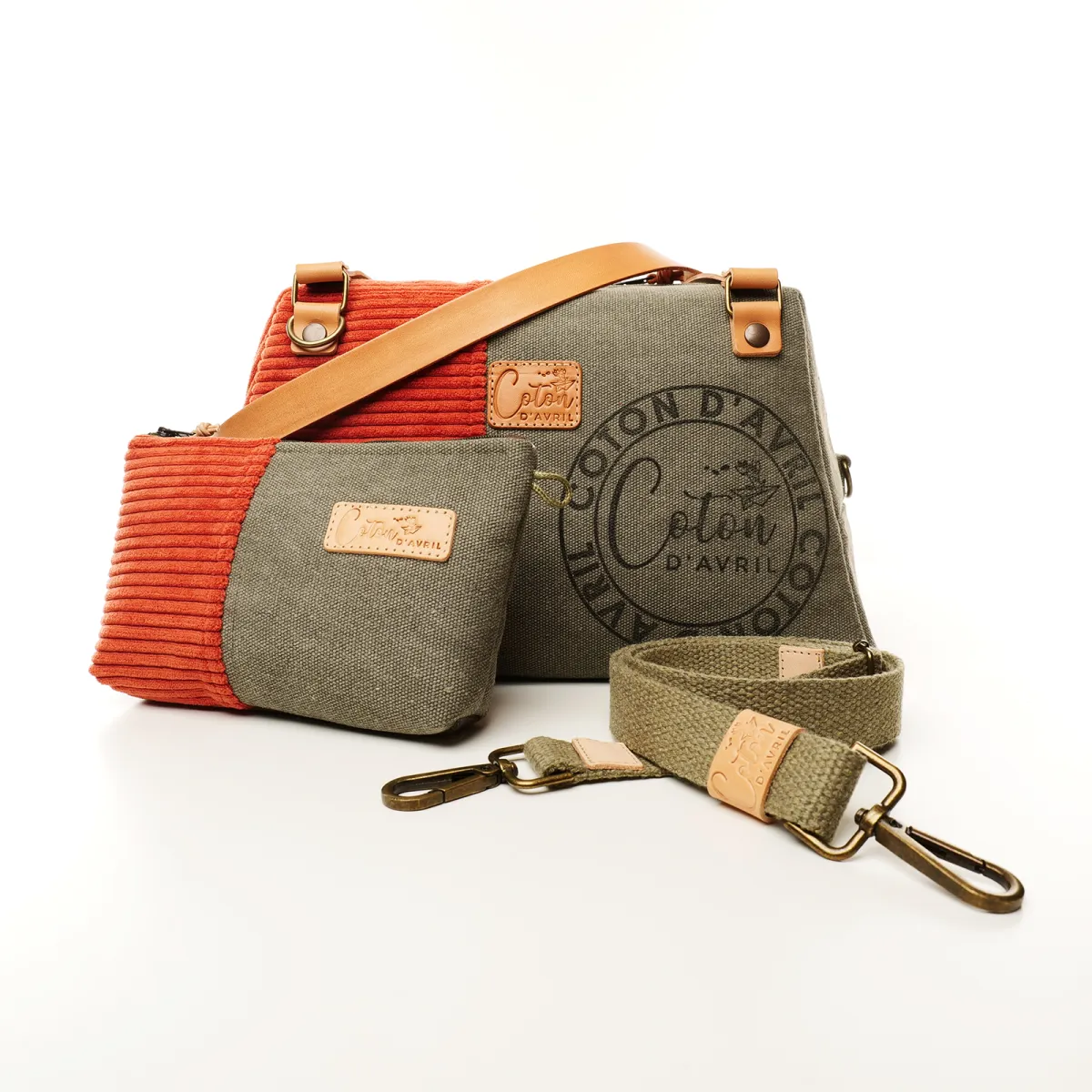 Sac à main bandoulière Coton d'Avril CESAR Signature Acajou
