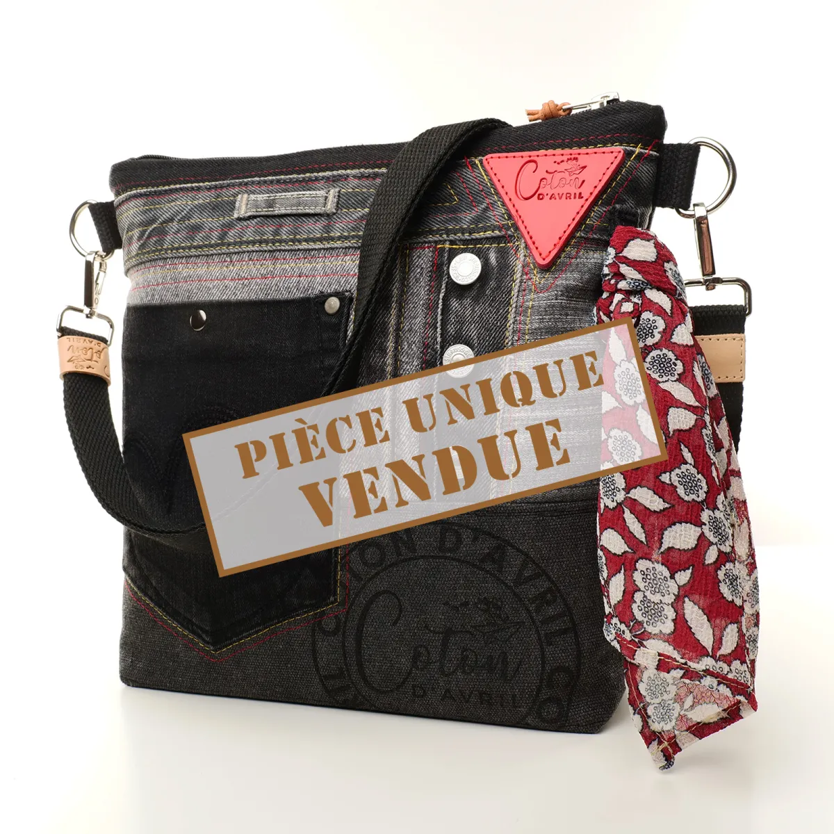 Sac à main bandoulière Coton d'Avril BEATRIS Edition Jean noir
