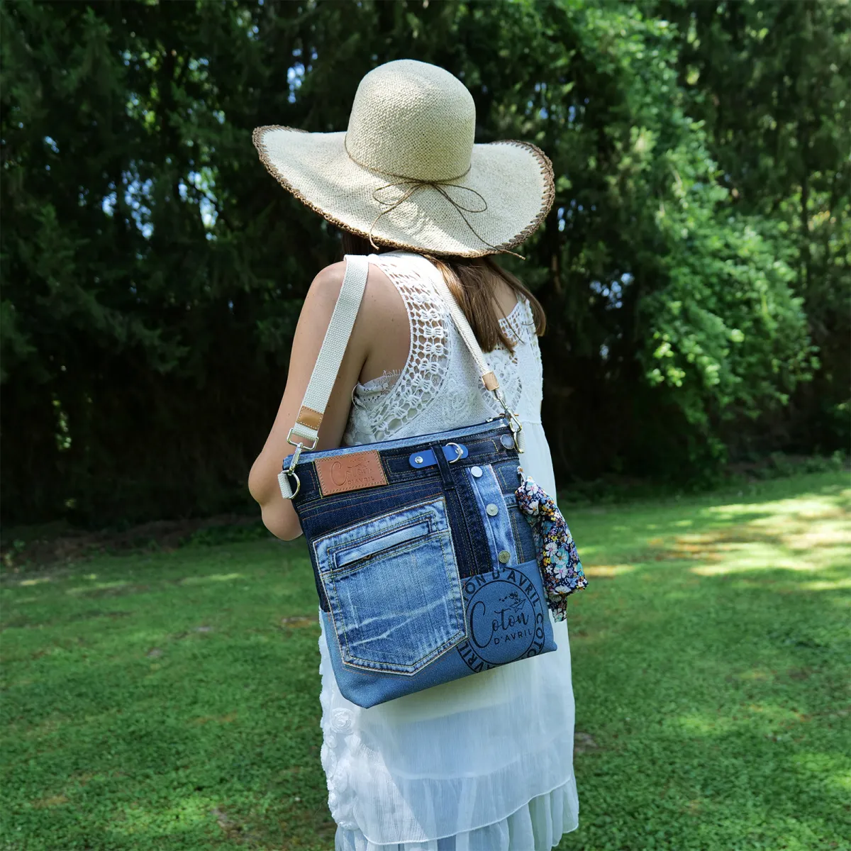Sac à main bandoulière Coton d'Avril BEATRIS Edition Jean boutons