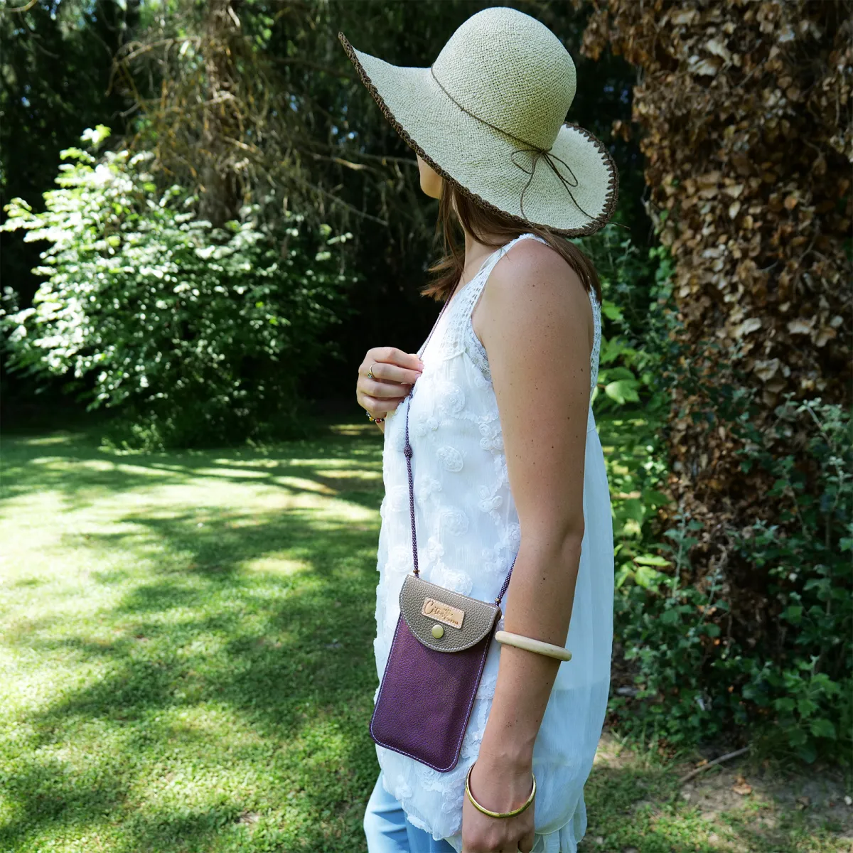 Mini sac pochette téléphone Coton d'Avril ERI Camel Rose
