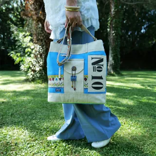 Sac seau Coton d'Avril N°10 Ecru Turquoise