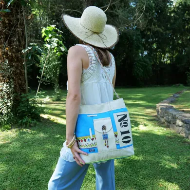 Sac seau Coton d'Avril N°10 Ecru Turquoise