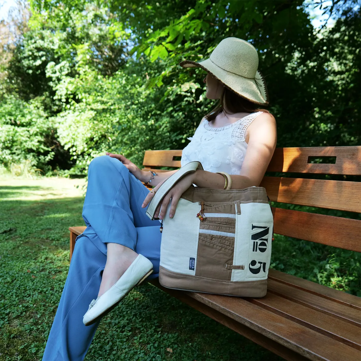 Sac seau Coton d'Avril N°5 Marron Ecru