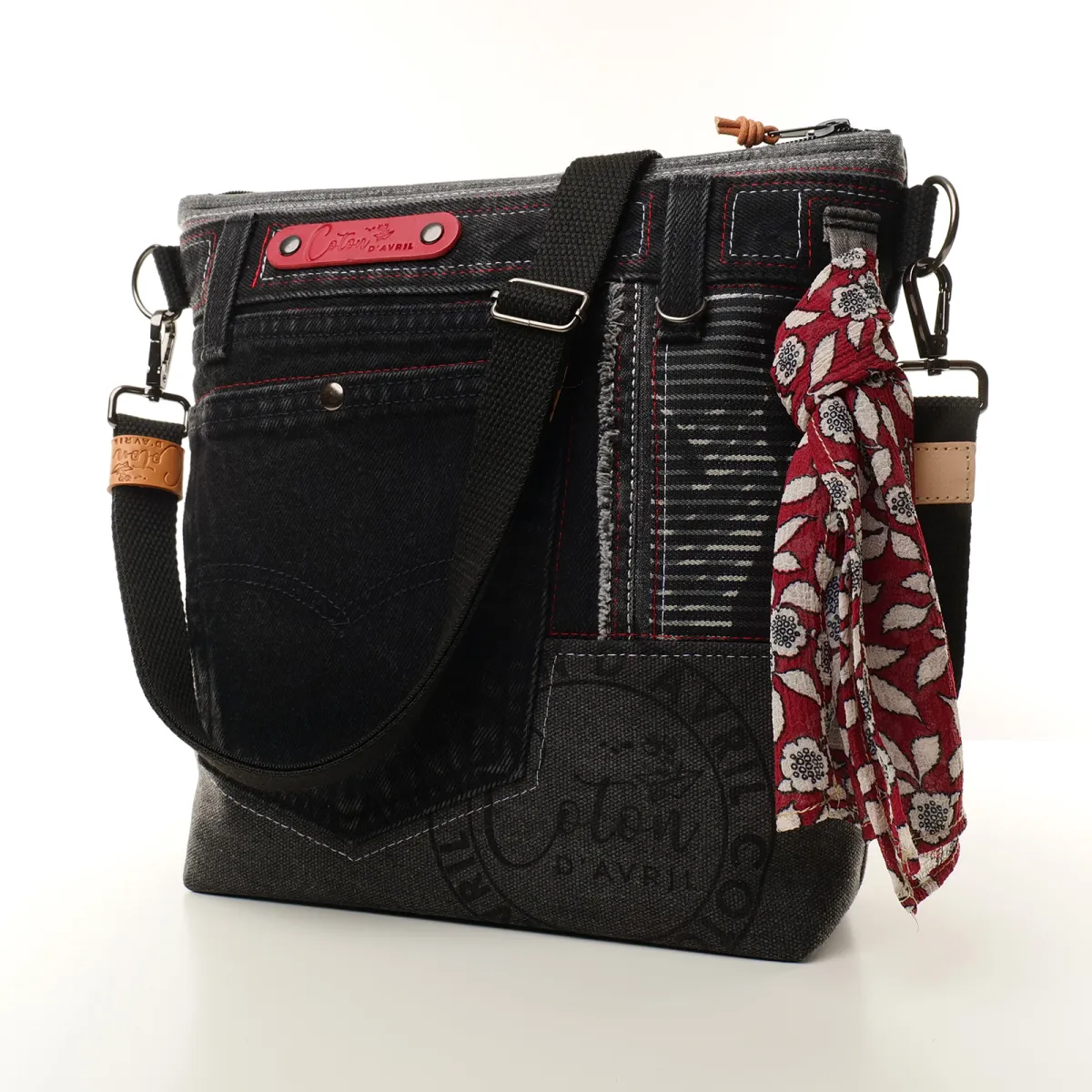 Sac à main bandoulière Coton d'Avril BEATRIS Edition Jean carbone rubis