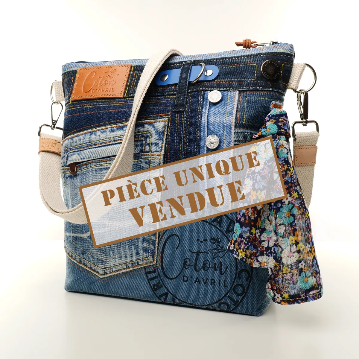Sac à main bandoulière Coton d'Avril BEATRIS Edition Jean boutons