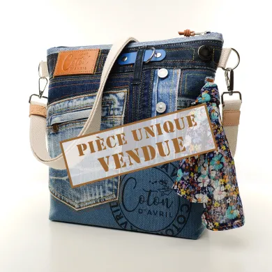 Sac à main bandoulière Coton d'Avril BEATRIS Edition Jean boutons