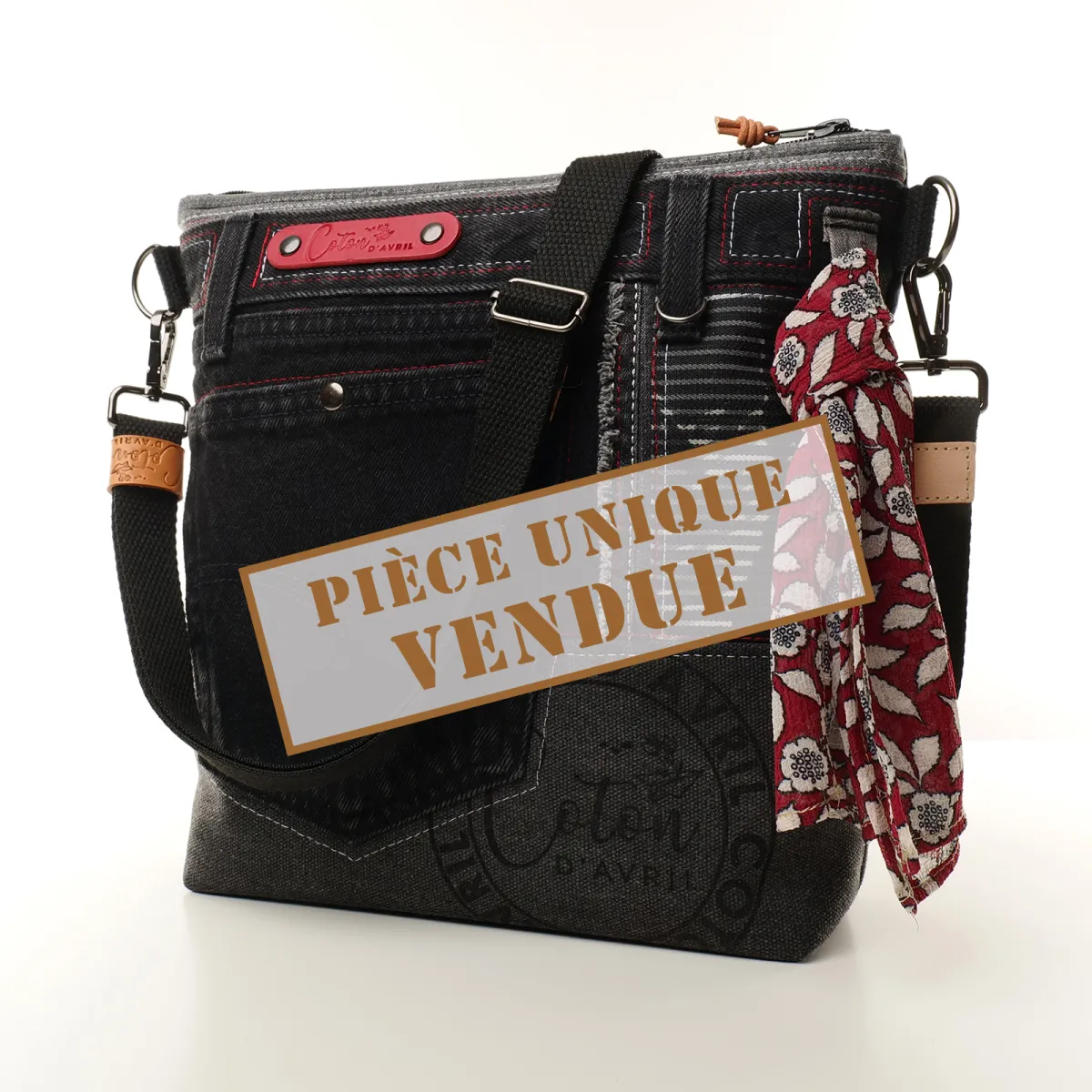 Sac à main bandoulière Coton d'Avril BEATRIS Edition Jean carbone rubis
