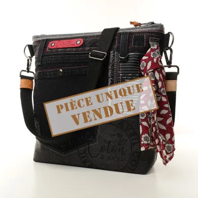 Sac à main bandoulière Coton d'Avril BEATRIS Edition Jean carbone rubis