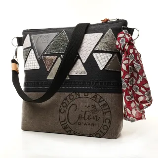 Sac à main bandoulière Coton d'Avril BEATRIS Edition Jean triangles carbone