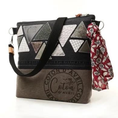 Sac à main bandoulière Coton d'Avril BEATRIS Edition Jean triangles carbone
