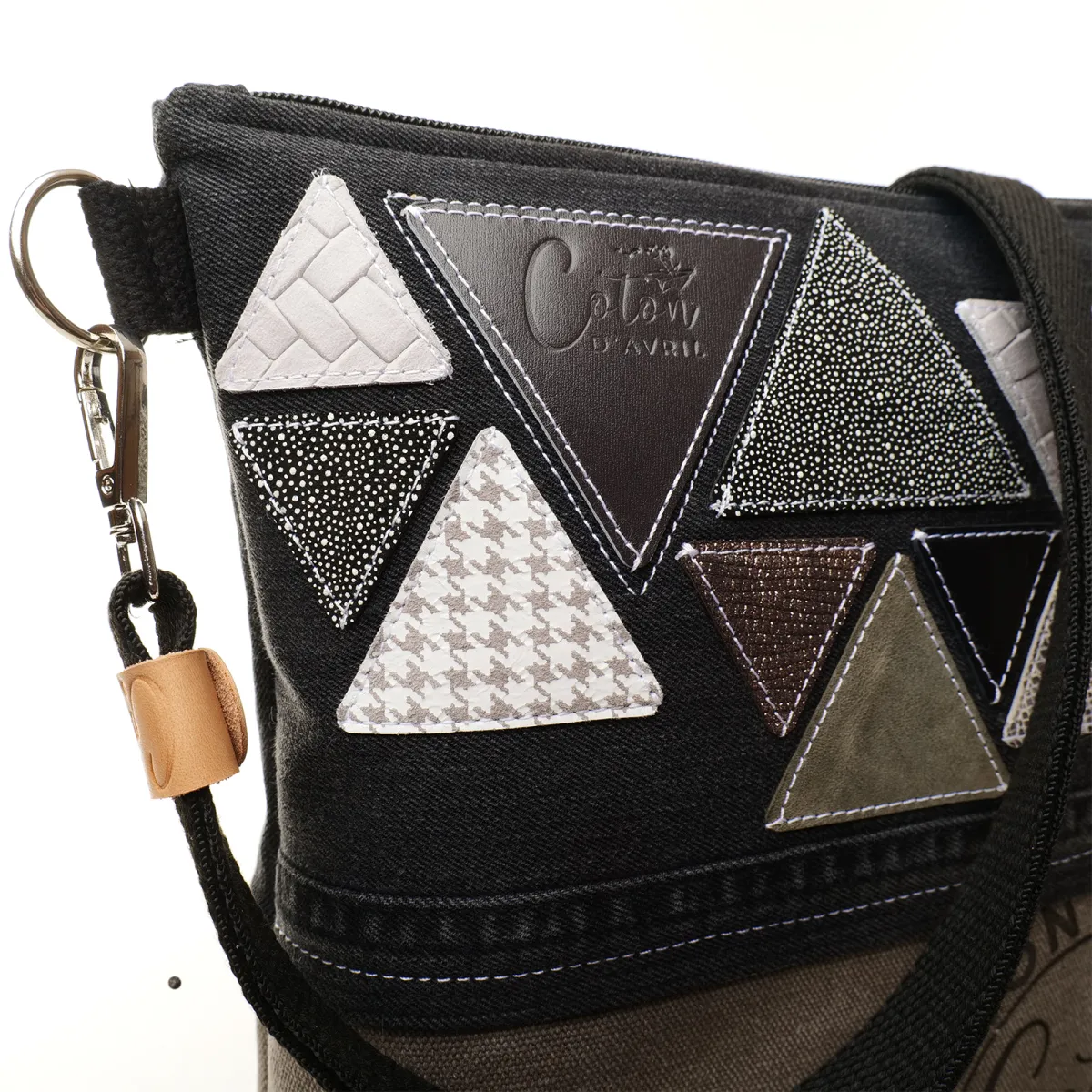 Sac à main bandoulière Coton d'Avril BEATRIS Edition Jean triangles carbone