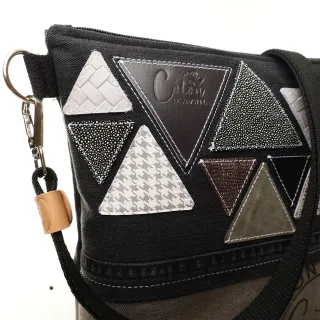 Sac à main bandoulière Coton d'Avril BEATRIS Edition Jean triangles carbone