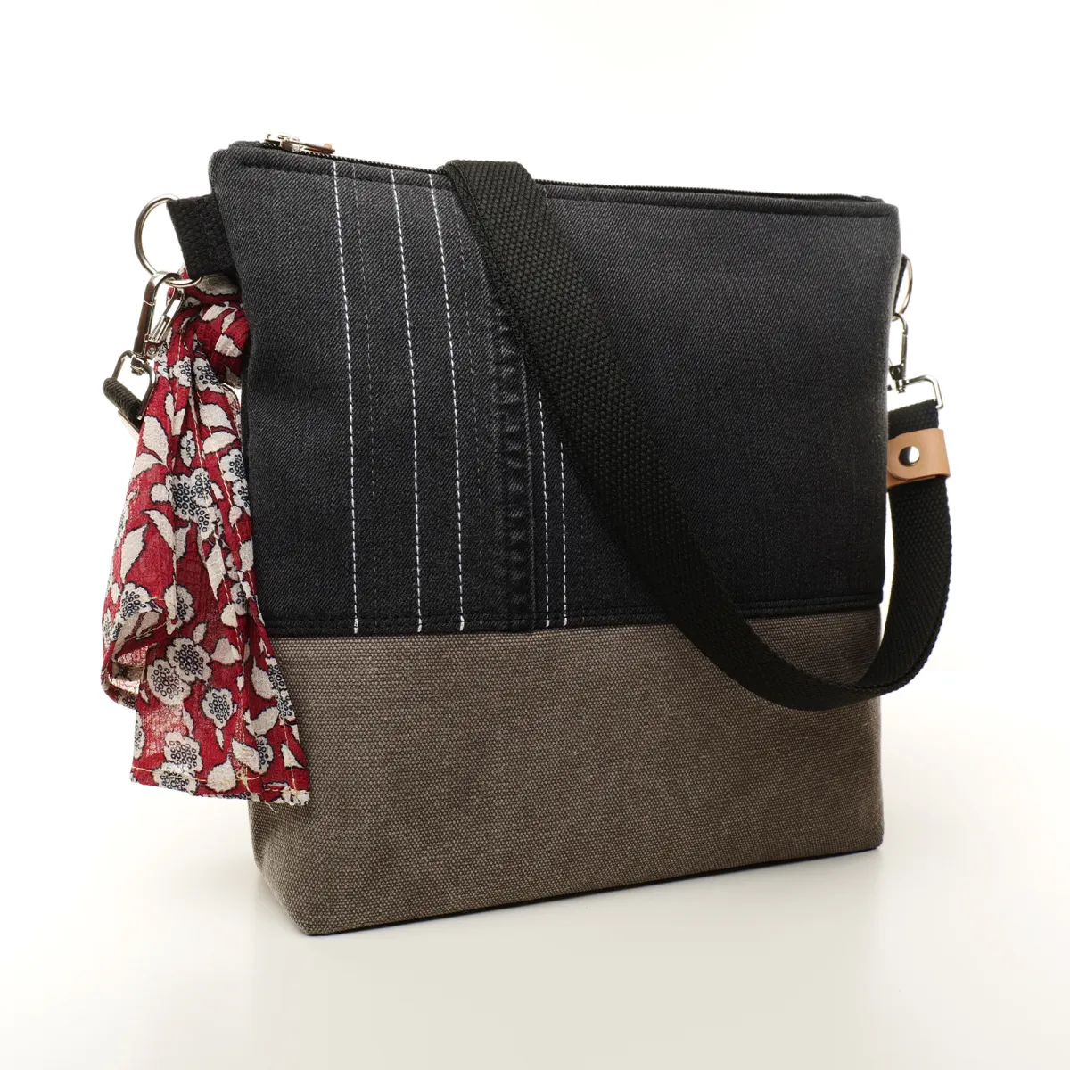 Sac à main bandoulière Coton d'Avril BEATRIS Edition Jean triangles carbone