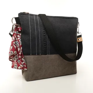 Sac à main bandoulière Coton d'Avril BEATRIS Edition Jean triangles carbone