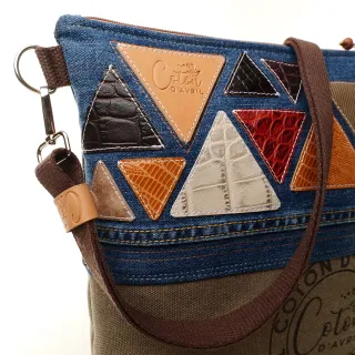 Sac à main bandoulière Coton d'Avril BEATRIS Edition Jean triangles épices
