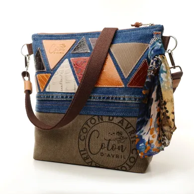 Sac à main bandoulière Coton d'Avril BEATRIS Edition Jean triangles épices