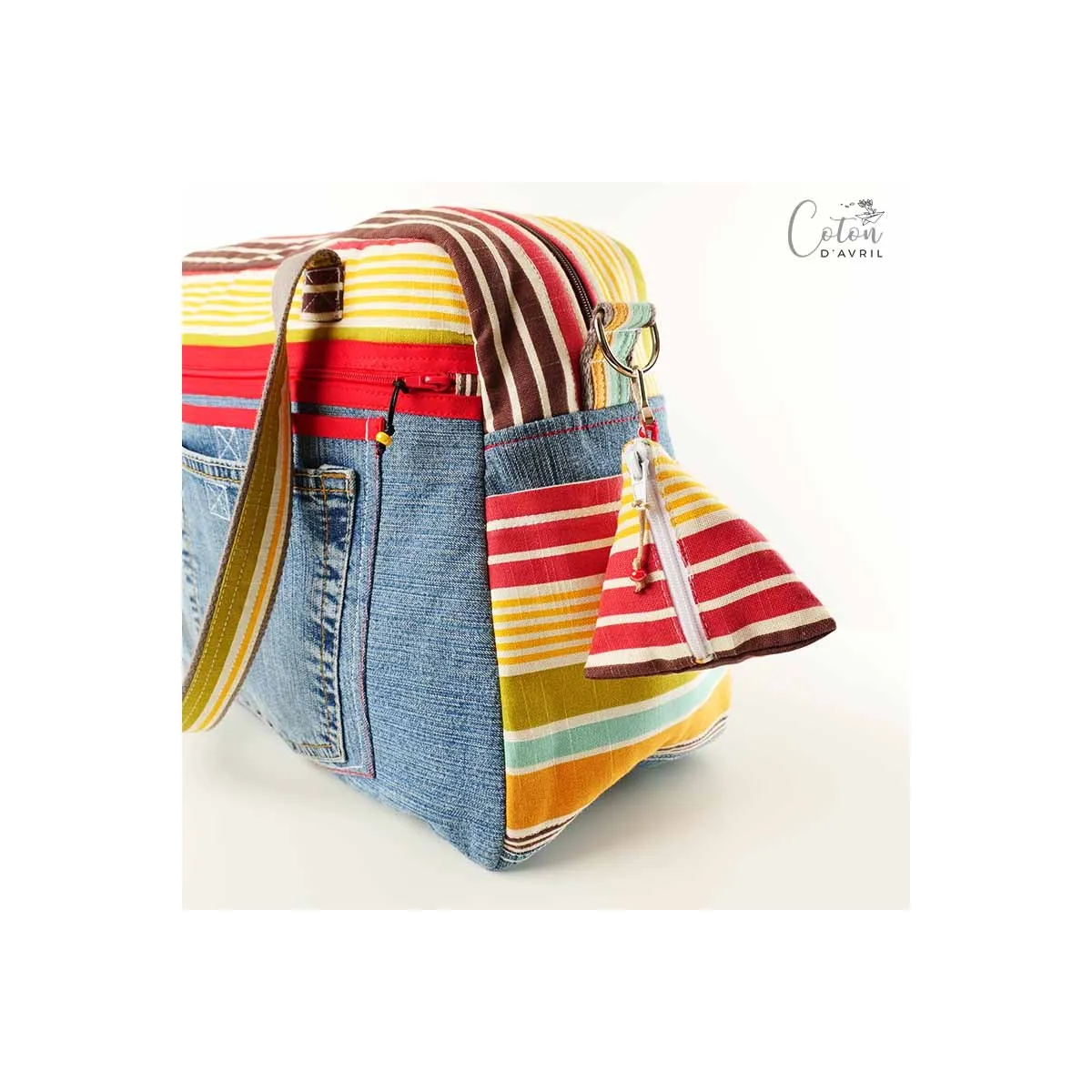 Sac à langer ou sac weekend Jeans imprimé rayé