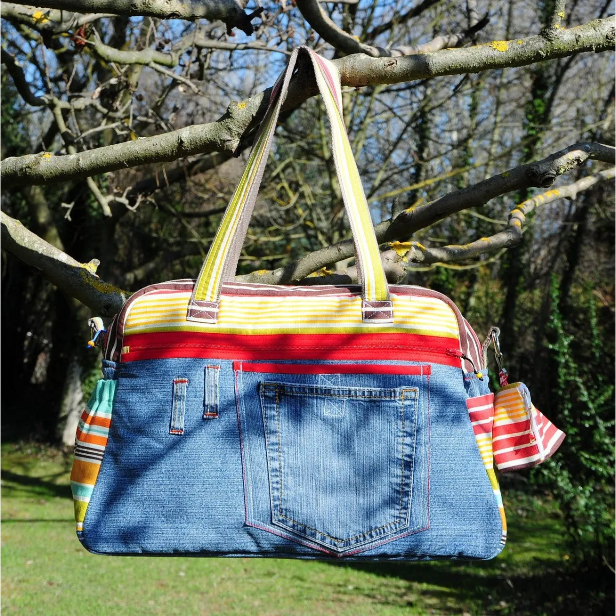 Sac à langer ou sac weekend Jeans imprimé rayé