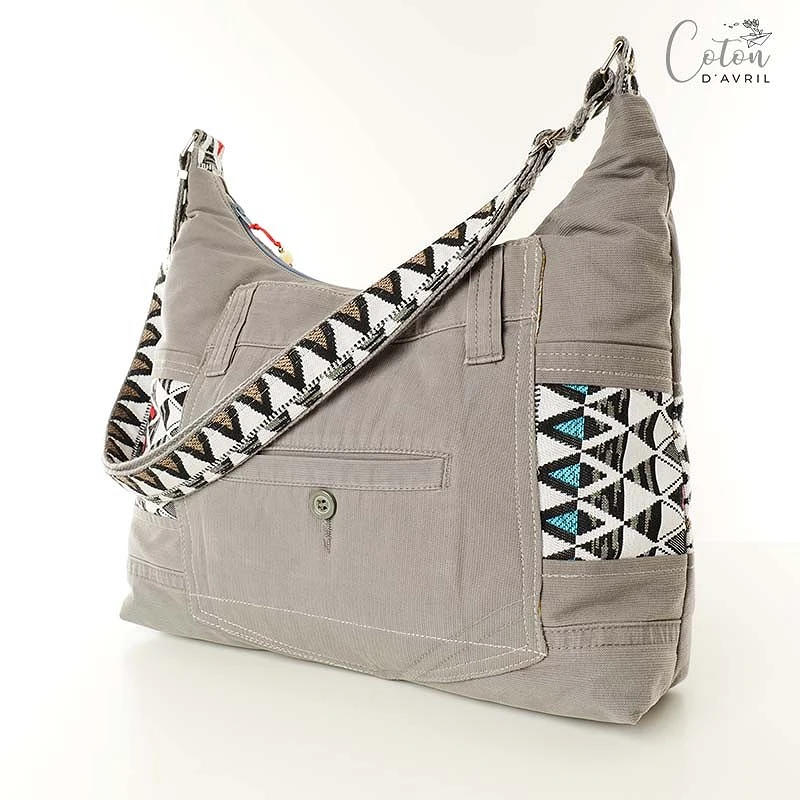 Sac à main Coton d'Avril ALPILLES Gris motif Losanges