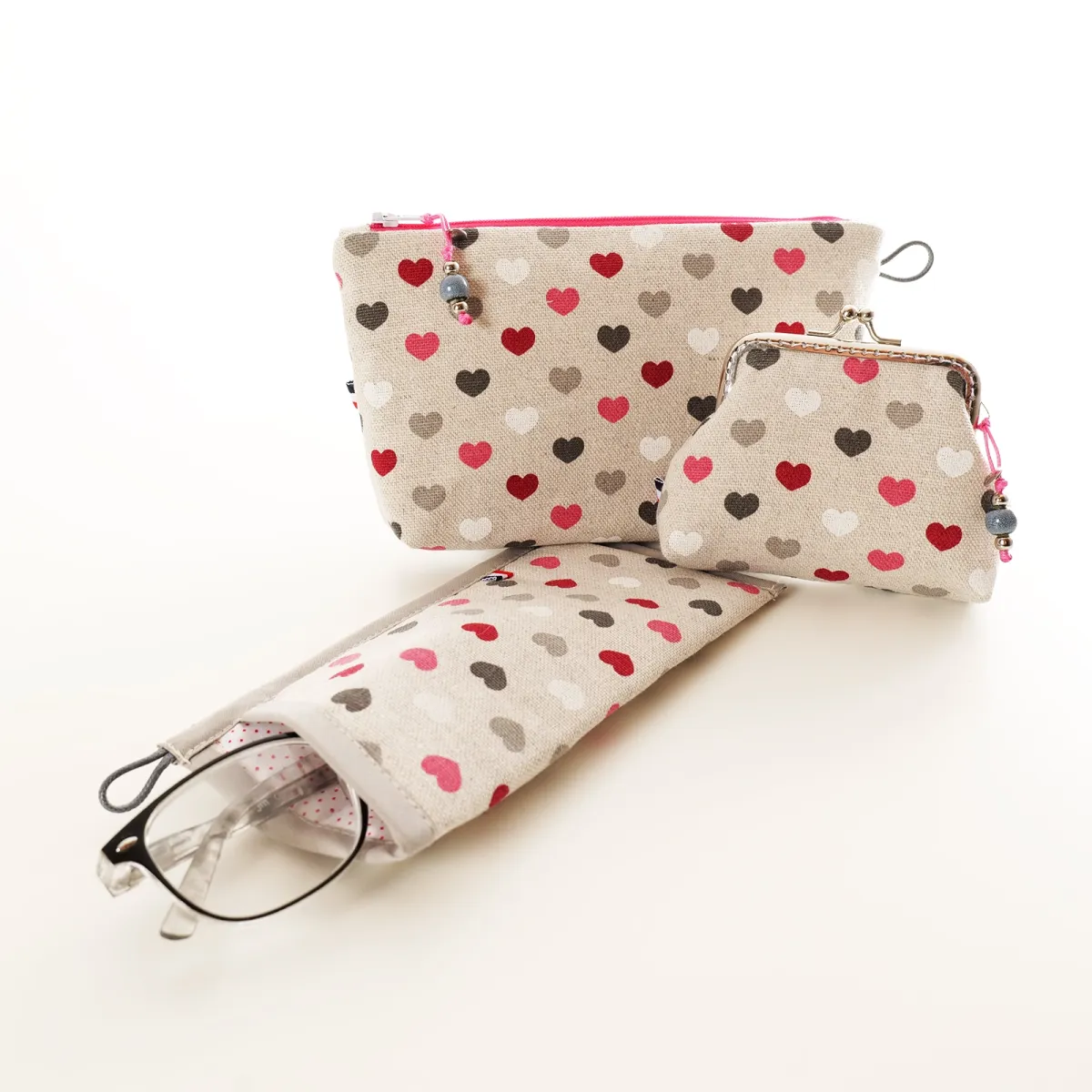 Ensemble 3 Pochettes Coton d'Avril Cœurs