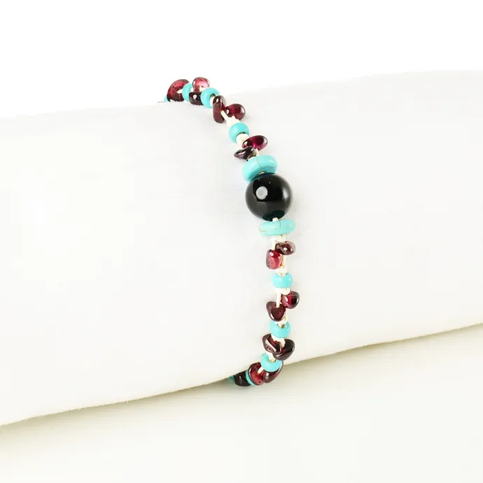 Bracelet coton d'avril Mila Turquoise Grenat
