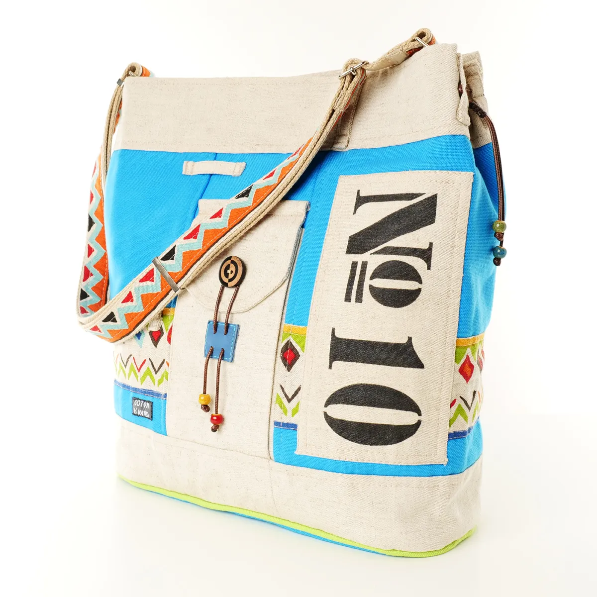 Sac seau Coton d'Avril N°10 Ecru Turquoise