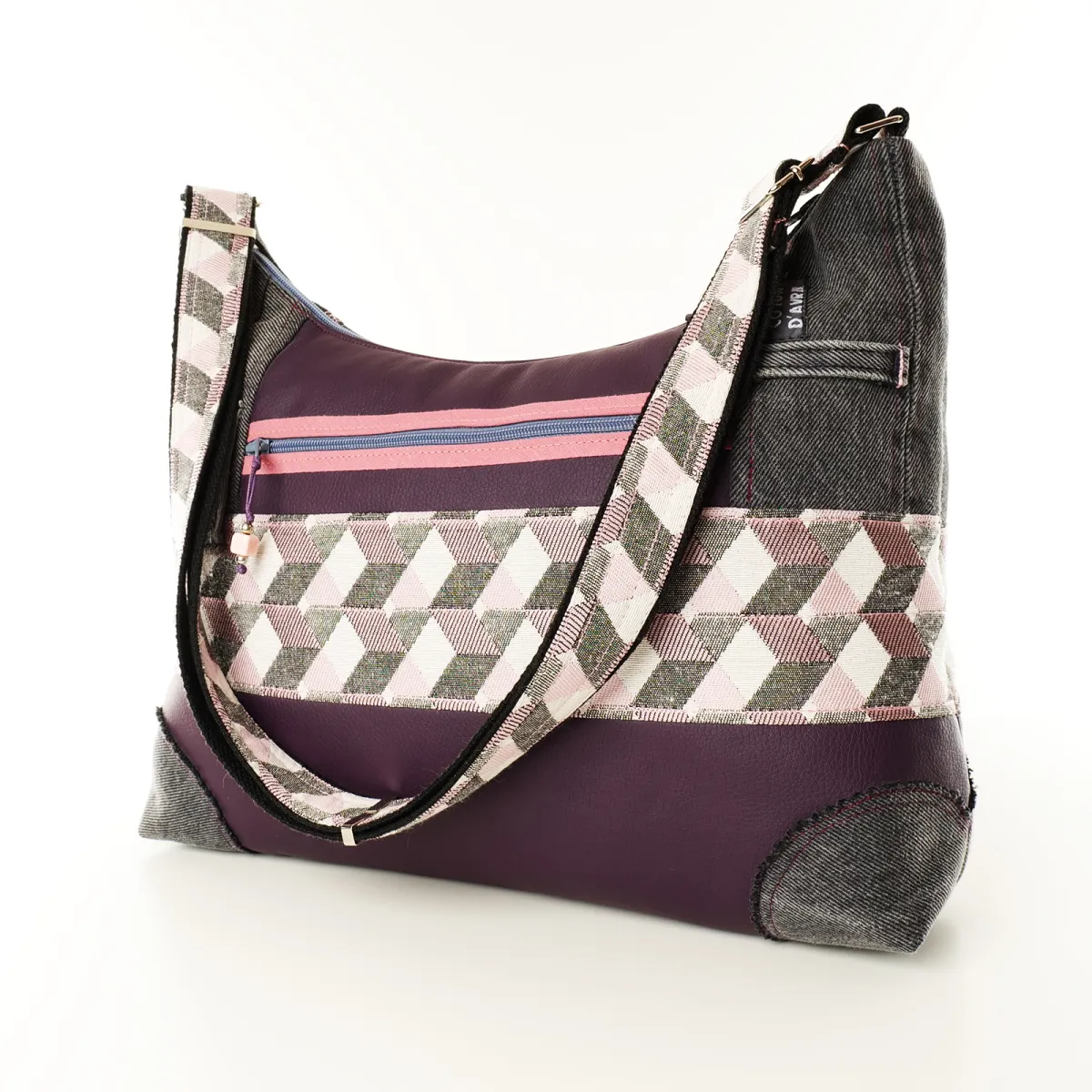 Sac à main Coton d'Avril ALPILLES Triangles Rose Gris