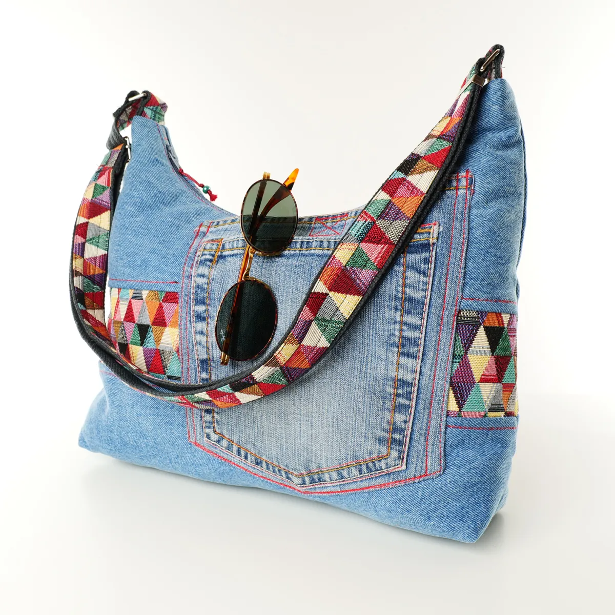 Sac à main Coton d'Avril ALPILLES Jeans Bleu Triangles