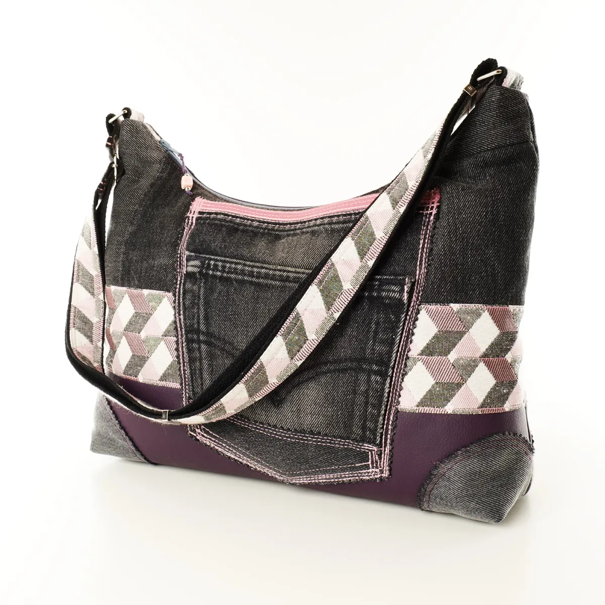 Sac à main Coton d'Avril ALPILLES Triangles Rose Gris