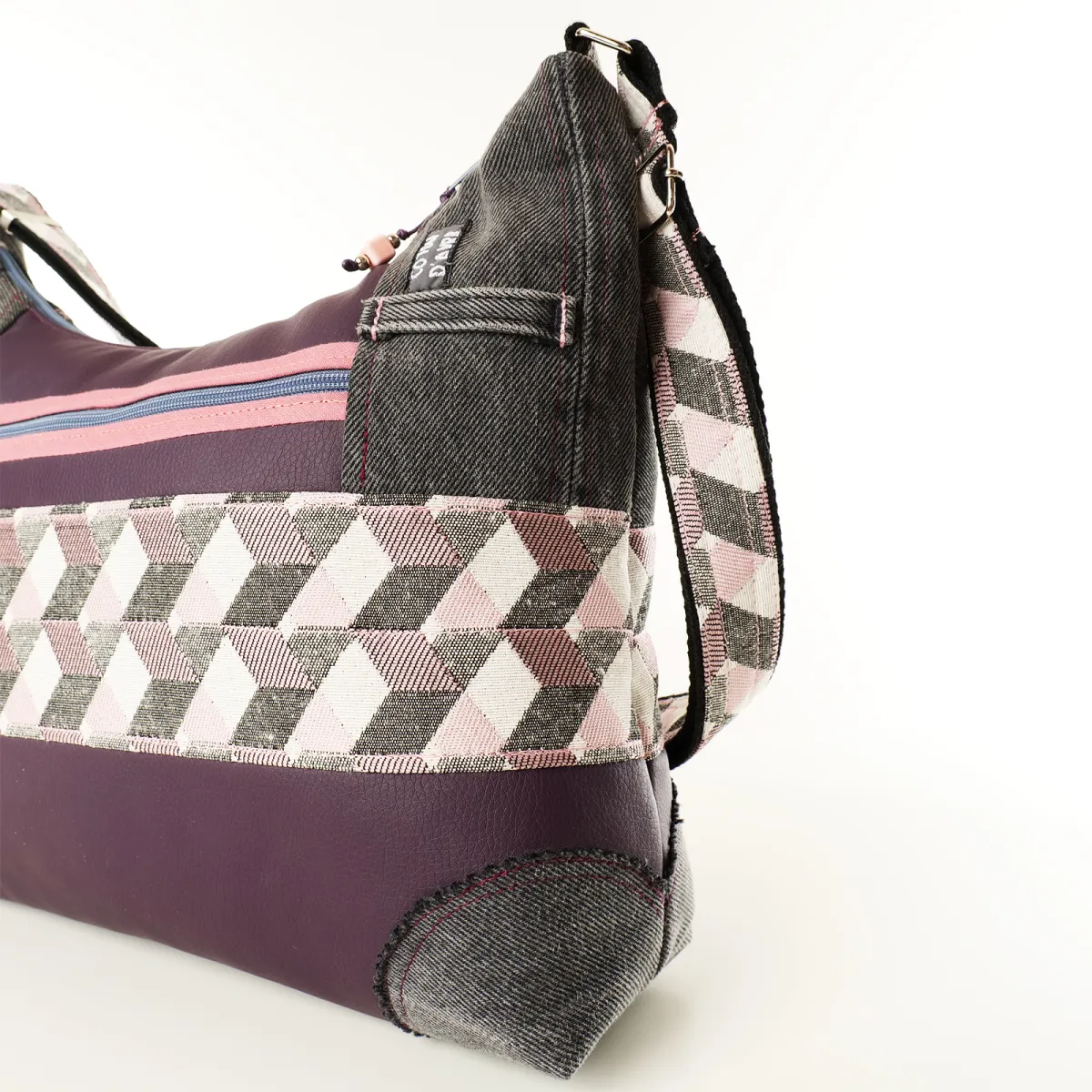 Sac à main Coton d'Avril ALPILLES Triangles Rose Gris