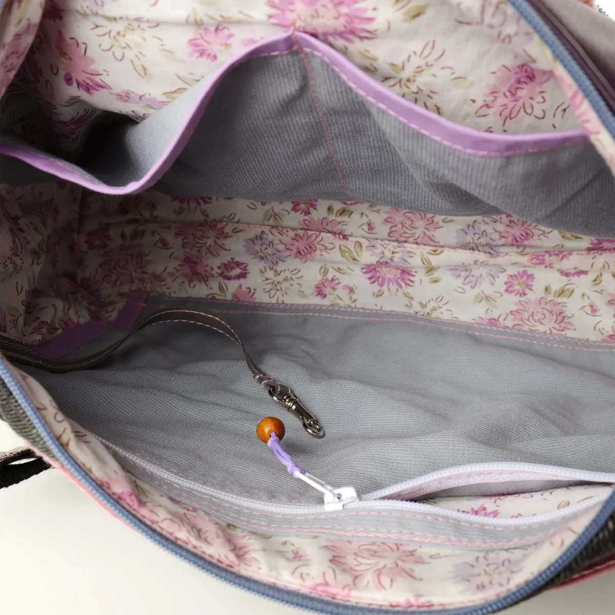 Sac à main Coton d'Avril ALPILLES Triangles Rose Gris