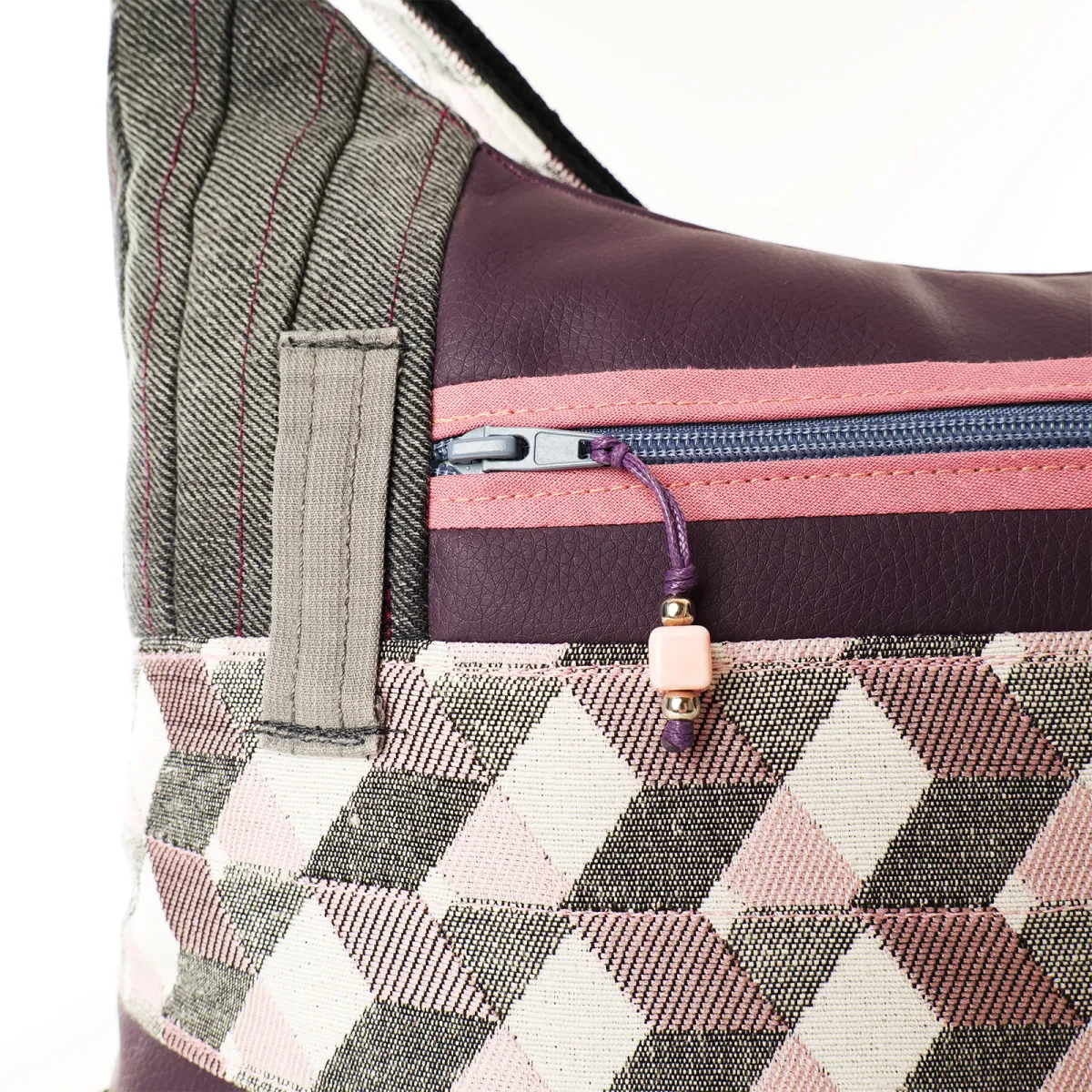 Sac à main Coton d'Avril ALPILLES Triangles Rose Gris