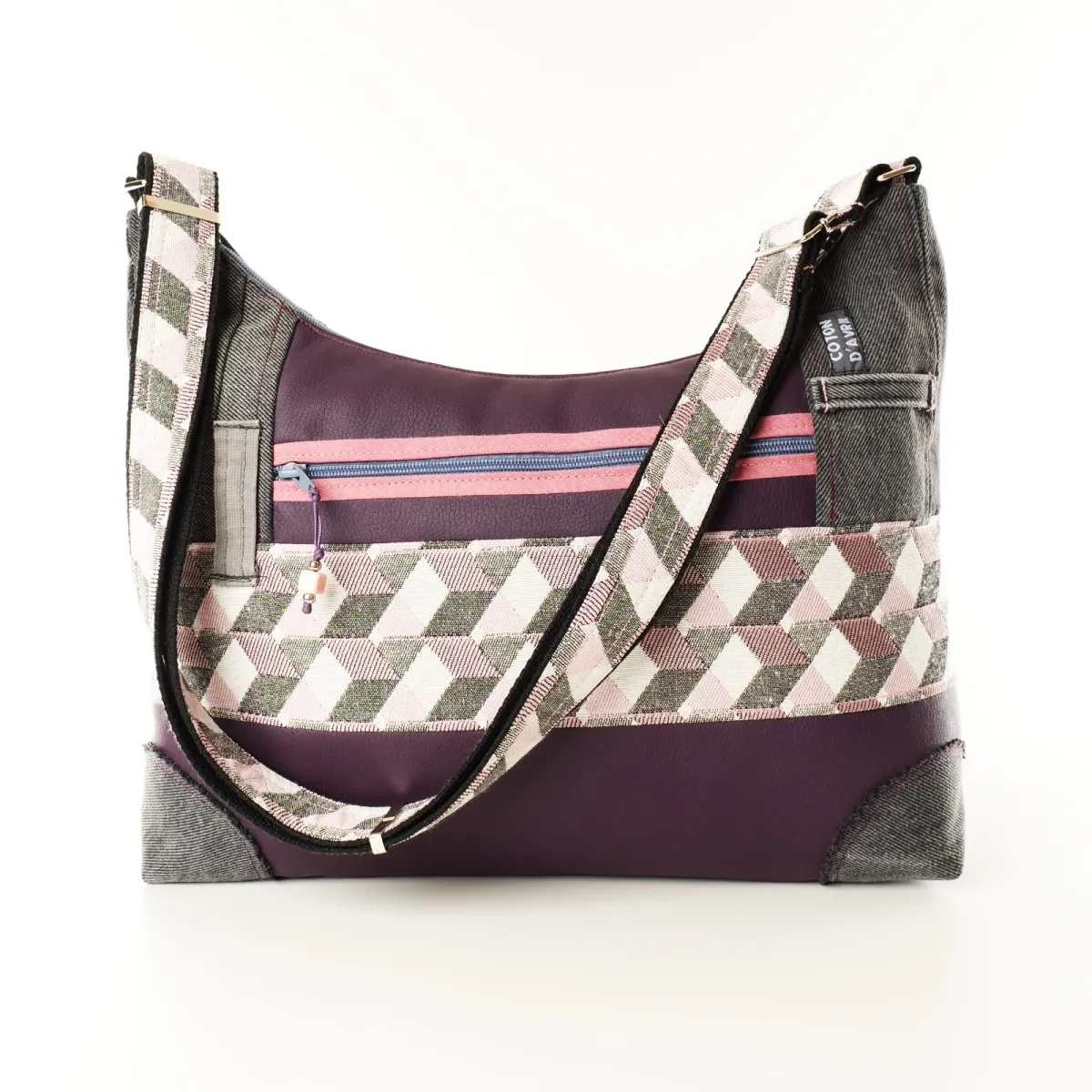 Sac à main Coton d'Avril ALPILLES Triangles Rose Gris