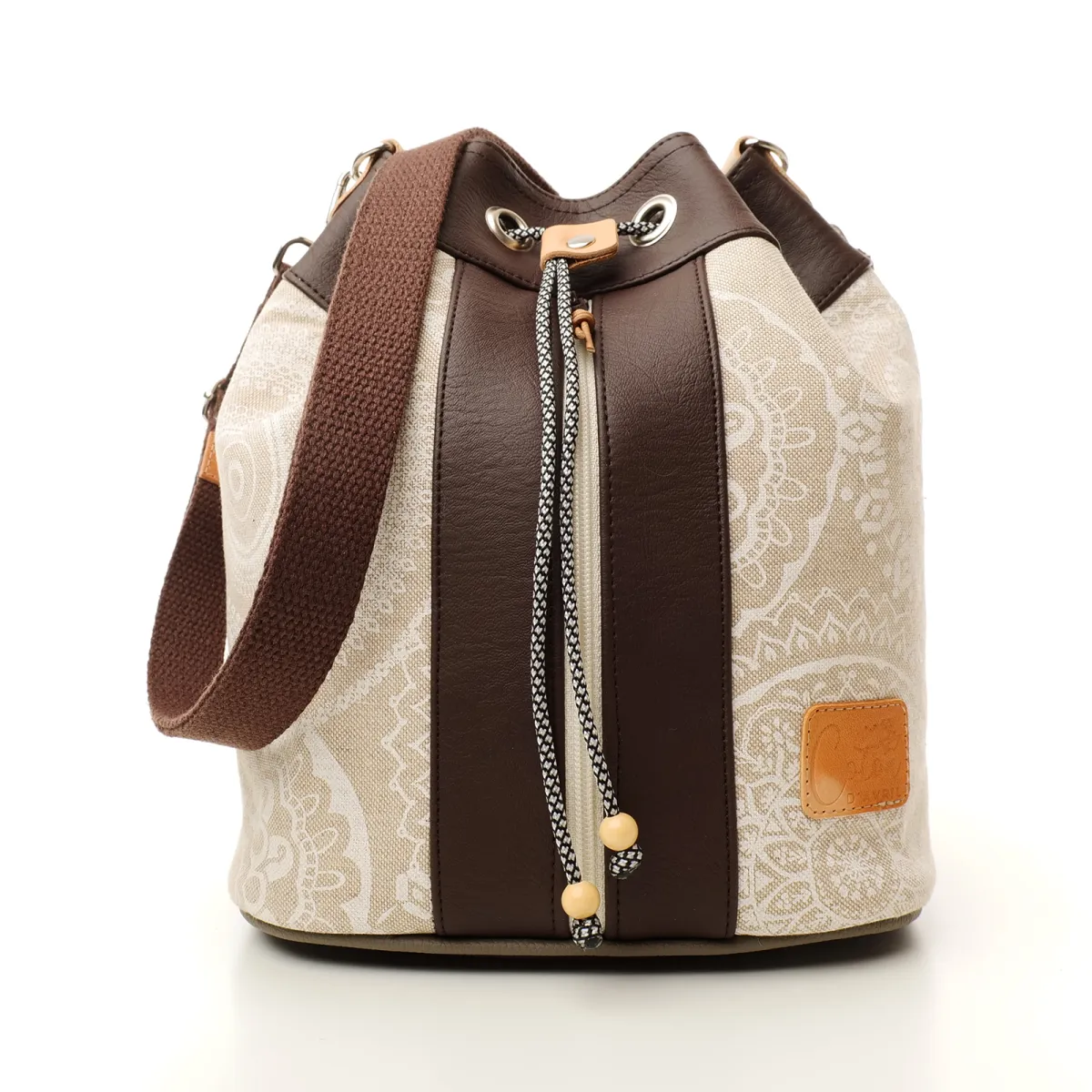 Sac seau Coton d'Avril ANGELE Mandala Brun