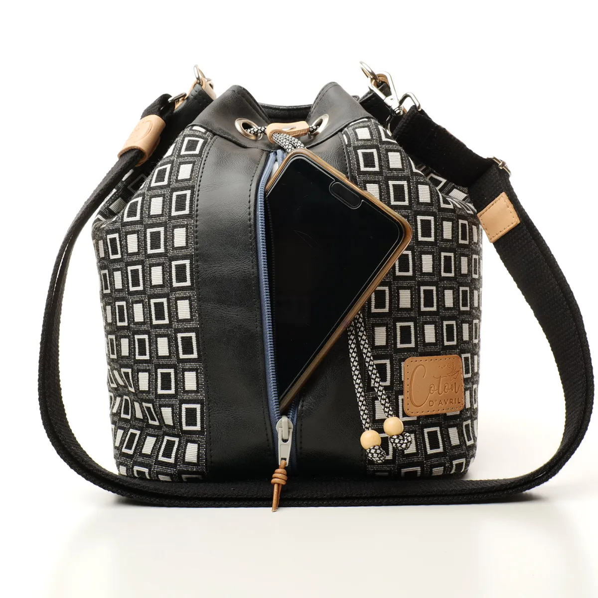 Sac seau Coton d'Avril ANGELE Fusain