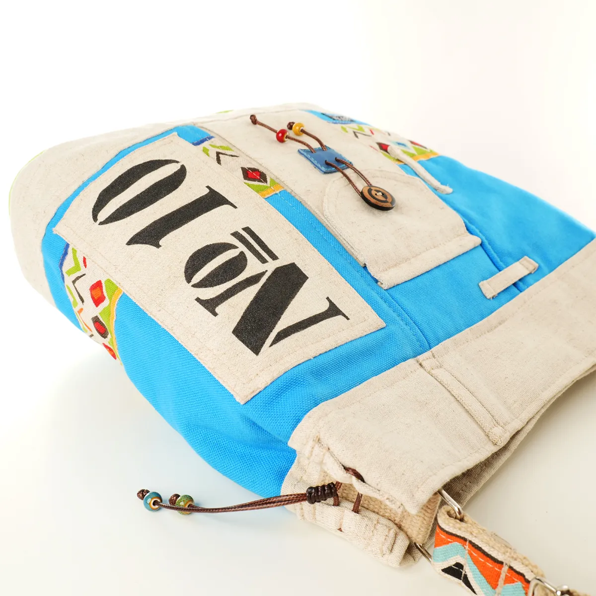 Sac seau Coton d'Avril N°10 Ecru Turquoise